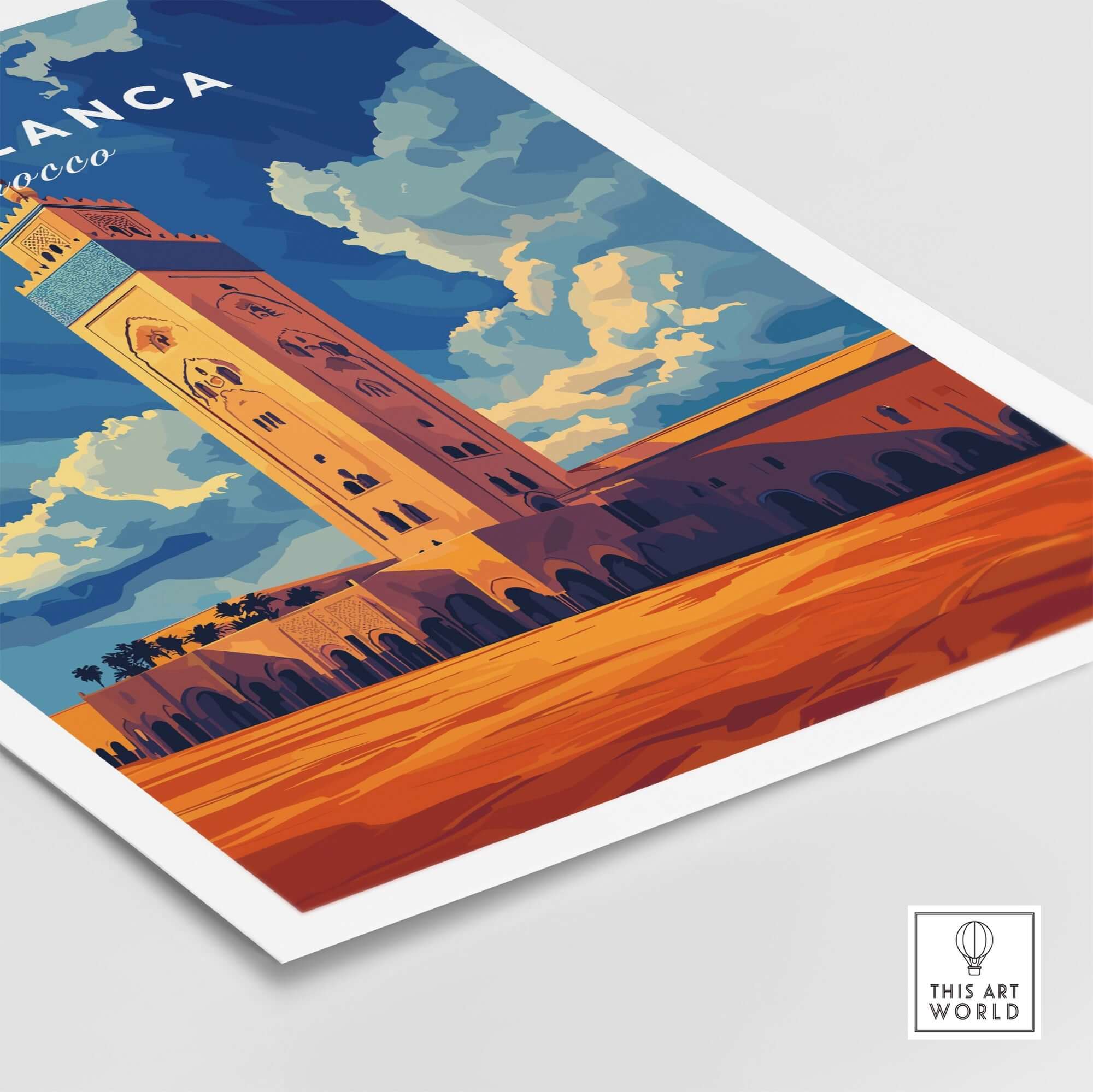 Casablanca Print Morocco showcasing the vibrant colors and iconic architecture of Casablanca, perfect for decor.