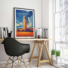 Casablanca Print Morocco displayed in a stylish room with a modern desk and natural light.