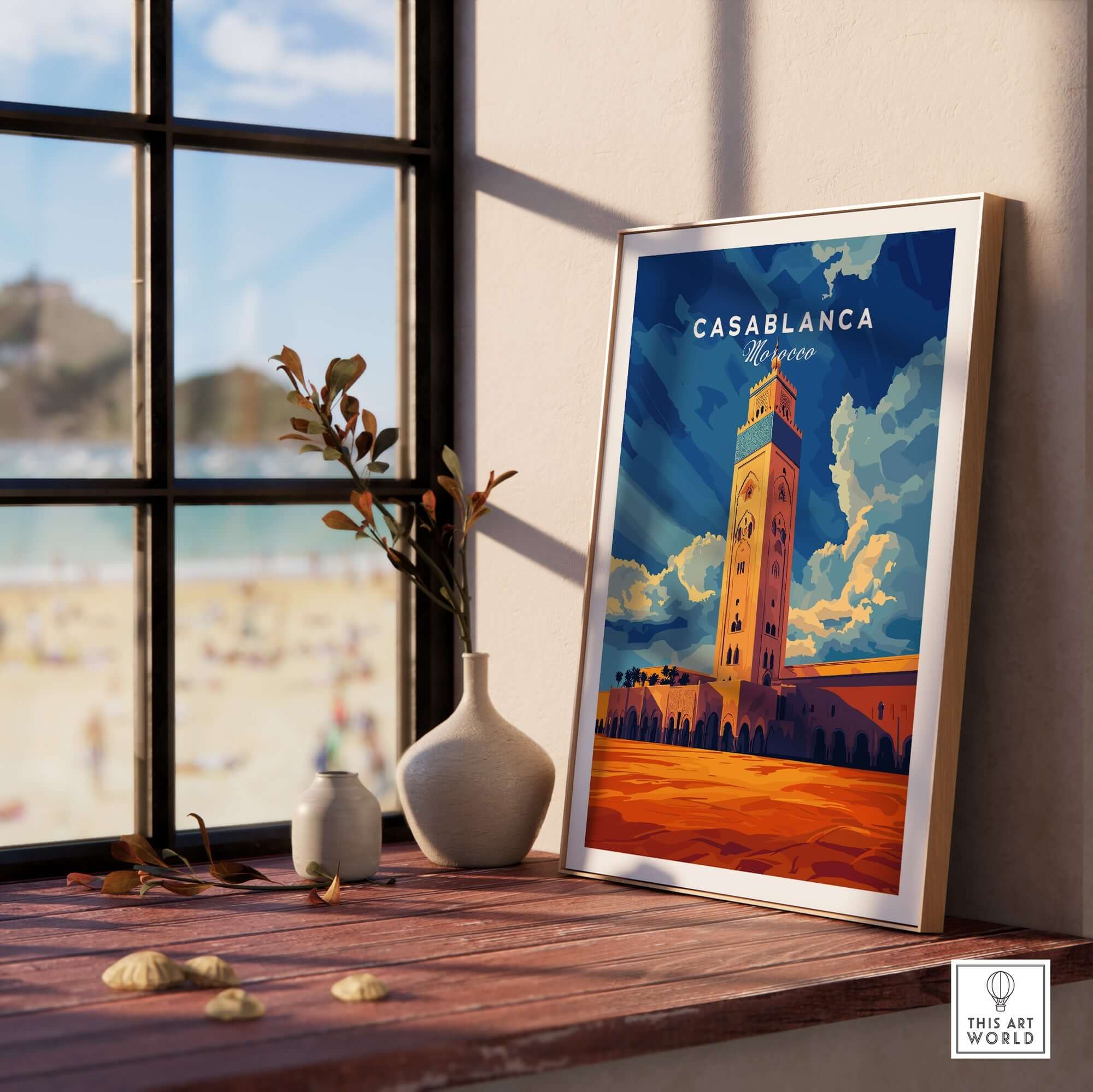 Framed Casablanca Print Morocco showcasing vibrant colors and intricate patterns, bringing exotic elegance to any space.