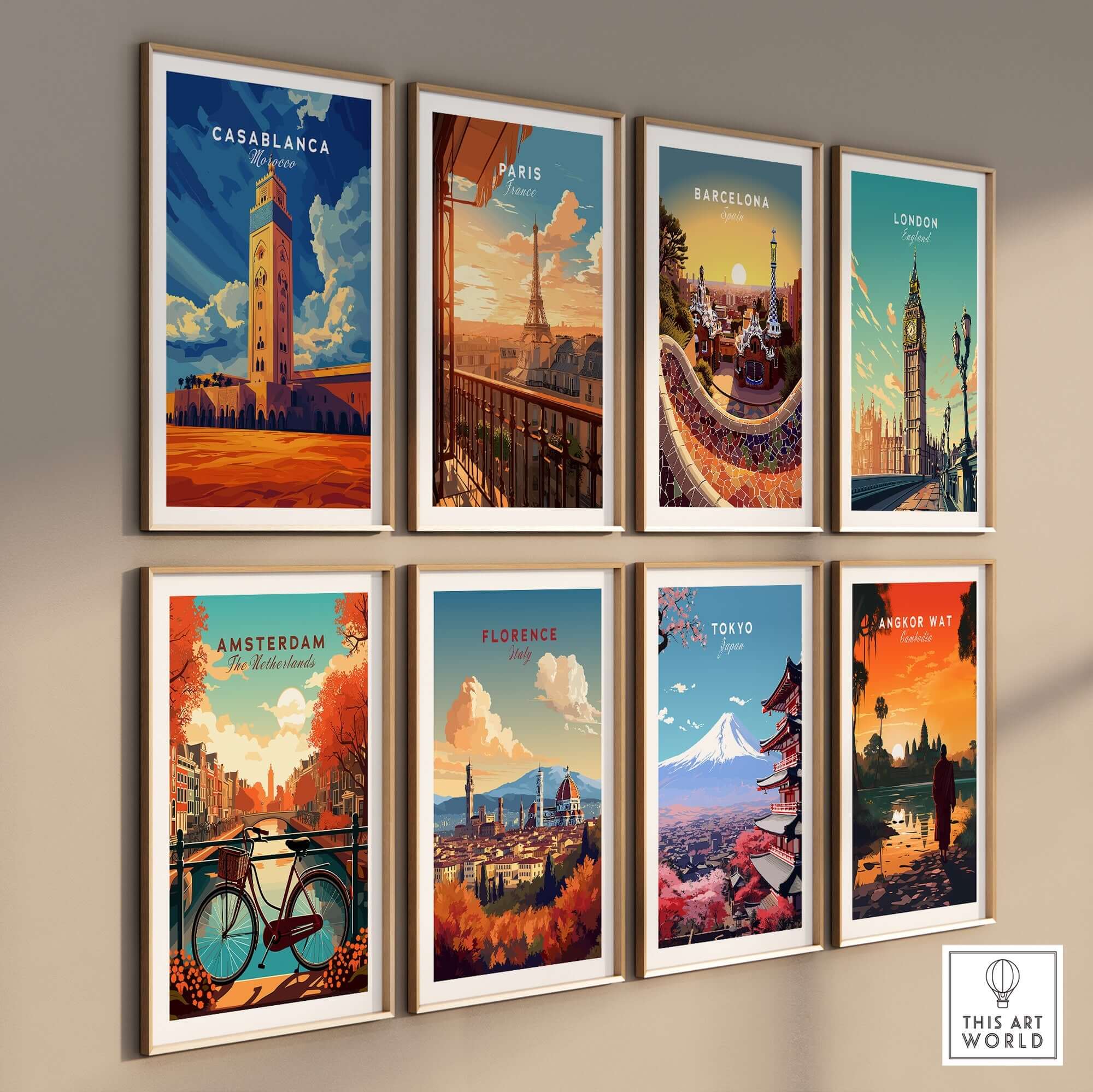 Casablanca Print Morocco showcasing vibrant city-themed artwork in a gallery wall arrangement.