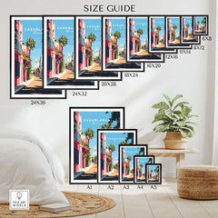 Size guide for Casablanca Wall Art Print featuring various frame dimensions.