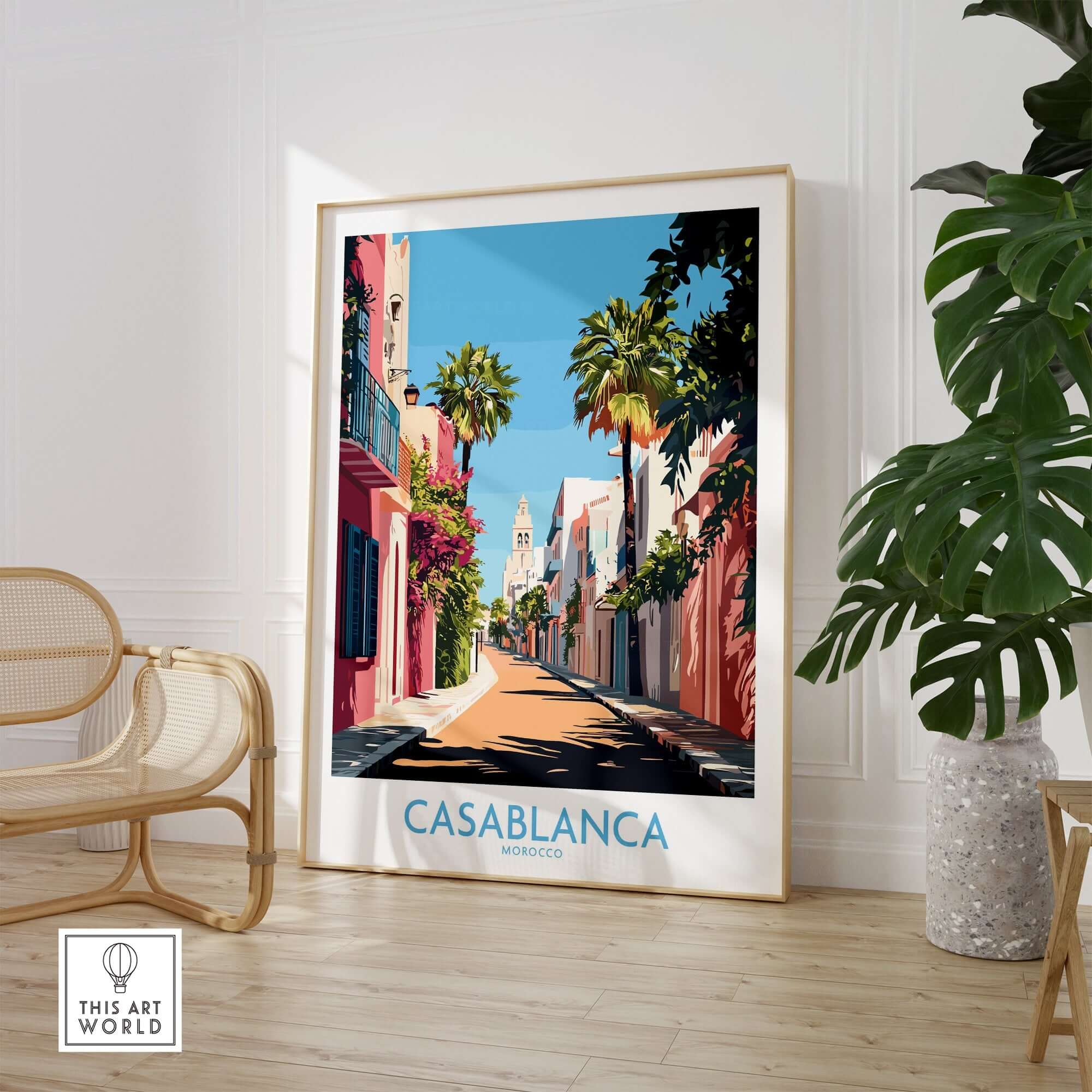 Casablanca Wall Art Print showcasing vibrant colors and intricate designs of the iconic city.