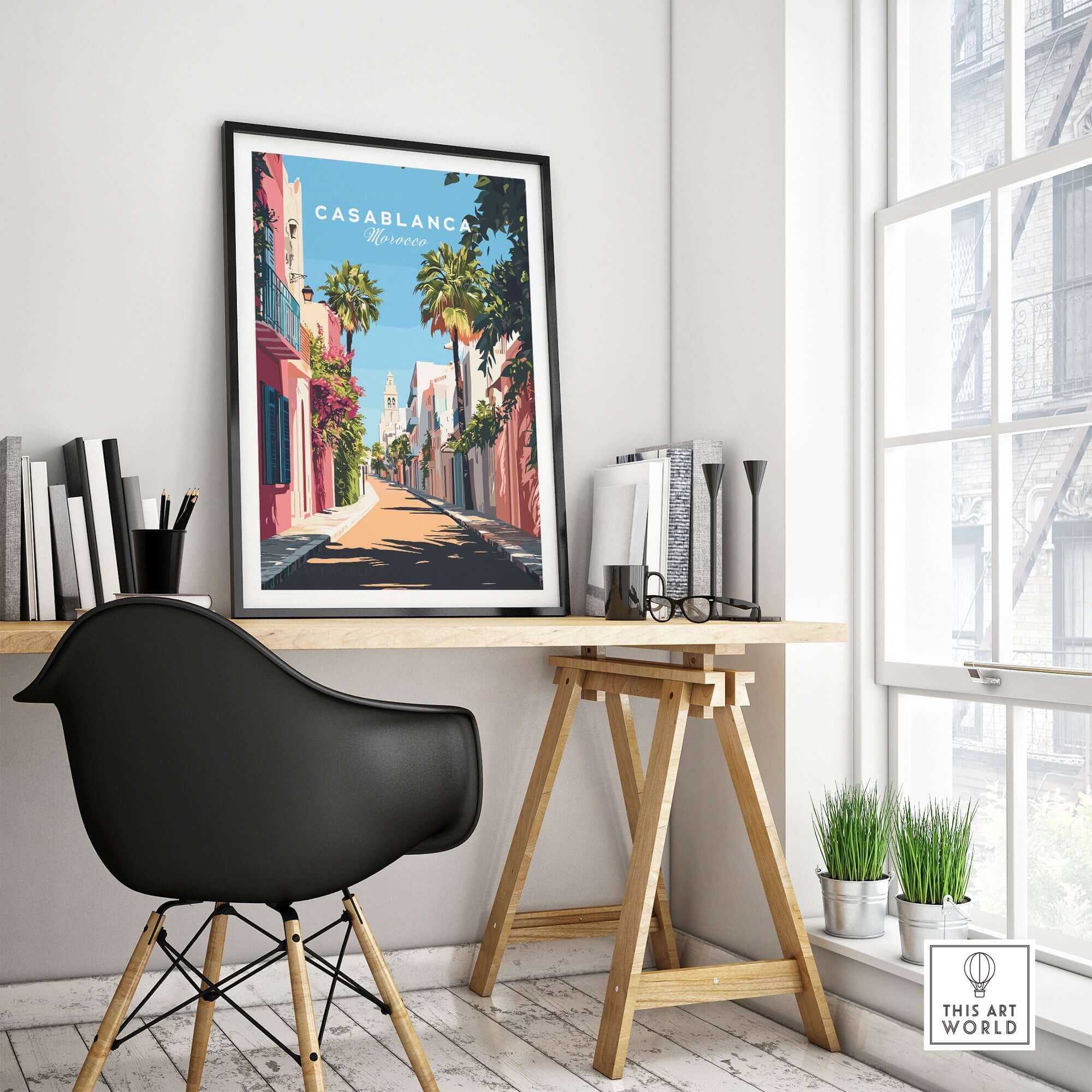 Casablanca Wall Art Print displayed in a stylish interior, adding vibrant charm to modern decor.