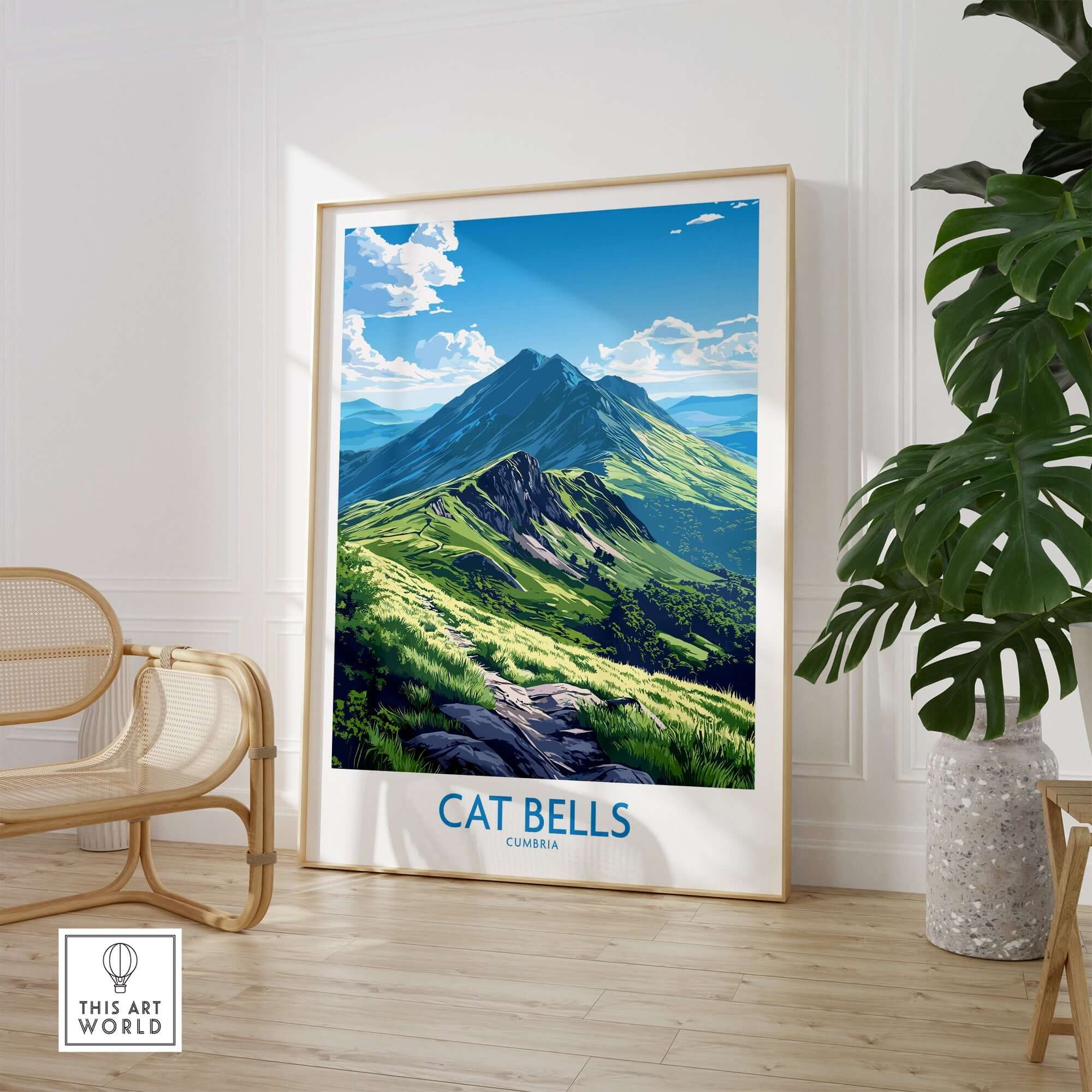 Cat Bells Art Print - Lake District showcasing the stunning view of iconic mountains and lush greenery.
