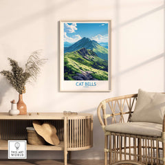 Cat Bells Art Print - Lake District framed on a wall, showcasing the stunning mountain view.