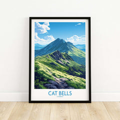 Cat Bells Art Print - Lake District showcasing the stunning landscape of Cat Bells mountain in vibrant colors.