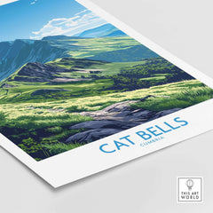 Cat Bells Art Print - Lake District featuring a vibrant landscape of Cumbria's Cat Bells mountain.