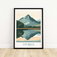 Cat Bells Poster Lake District framed artwork featuring the iconic Cat Bells mountain reflection.