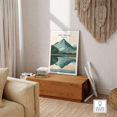 Cat Bells Print Lake District displayed in a stylish interior, showcasing the stunning landscape of the Lake District.