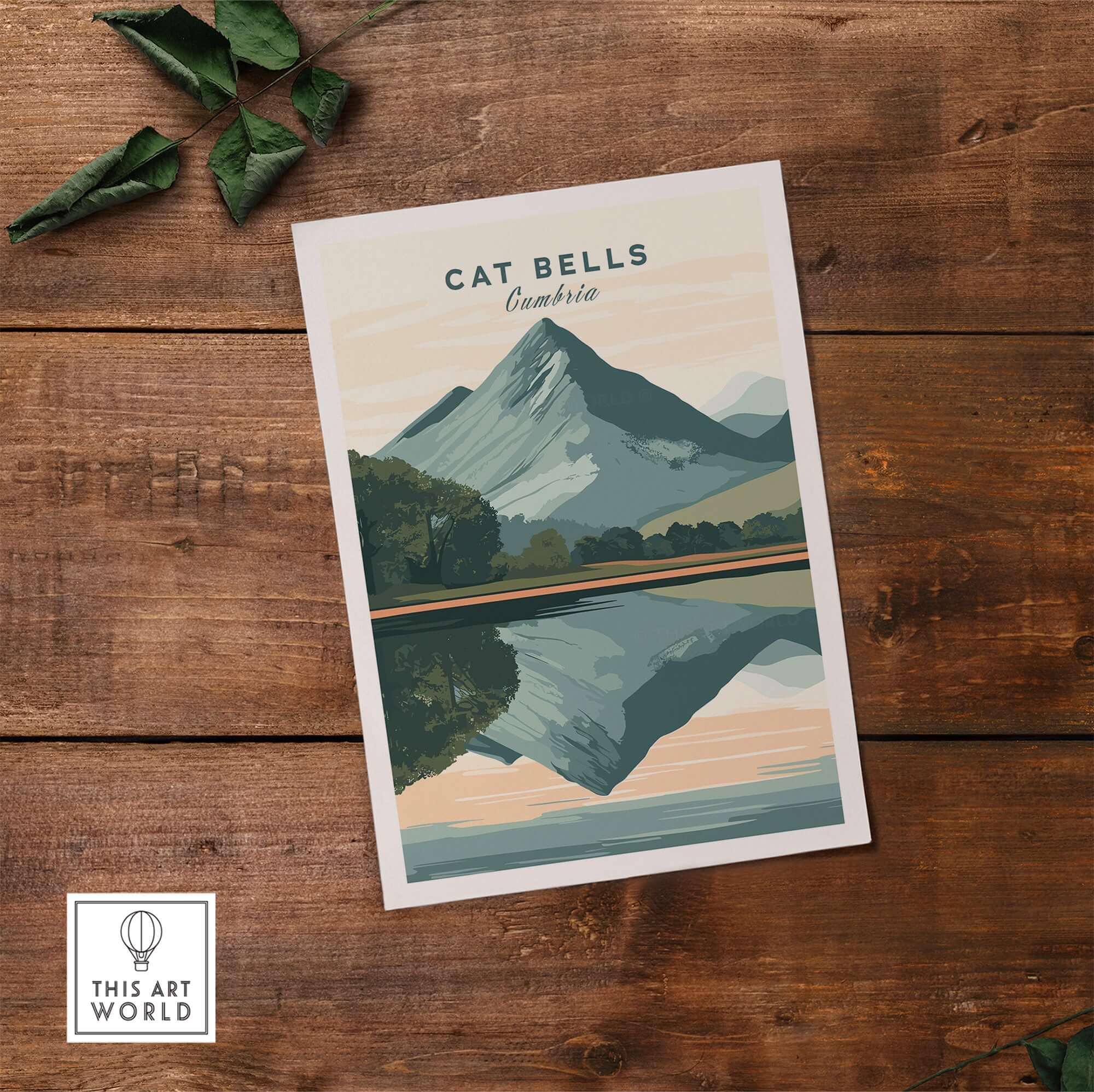Cat Bells Print Lake District featuring the iconic Cat Bells peak and reflection in a serene landscape.