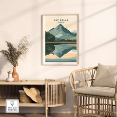 Cat Bells Print Lake District framed print of Cat Bells peak reflecting in water, perfect for nature lovers.