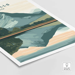 Cat Bells Print Lake District showcasing the iconic peak surrounded by serene nature and pastel colors.