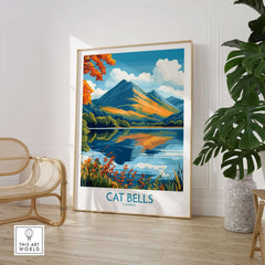 Cat Bells Travel Poster - Lake District showcasing vibrant landscapes and Cat Bells peak in Cumbria.