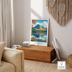 Cat Bells Travel Poster - Lake District displayed in stylish home decor, showcasing the beauty of the Lake District.