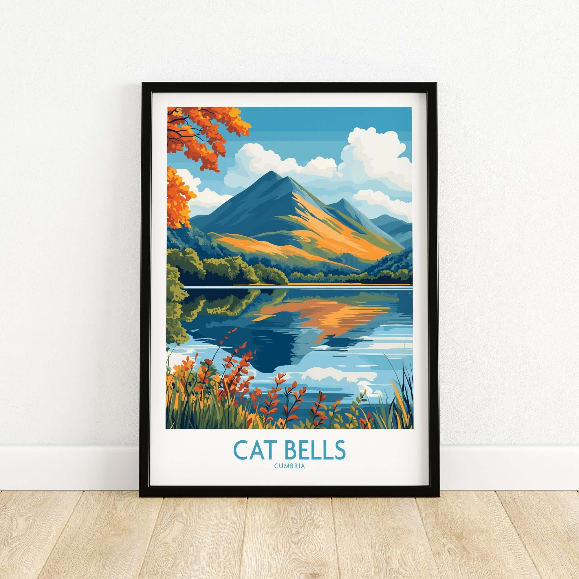 Cat Bells Travel Poster - Lake District showcasing Cat Bells peak and vibrant landscapes of Cumbria.