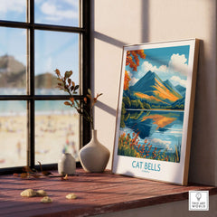 Cat Bells Travel Poster - Lake District showcasing stunning landscapes and iconic peak of Cumbria.