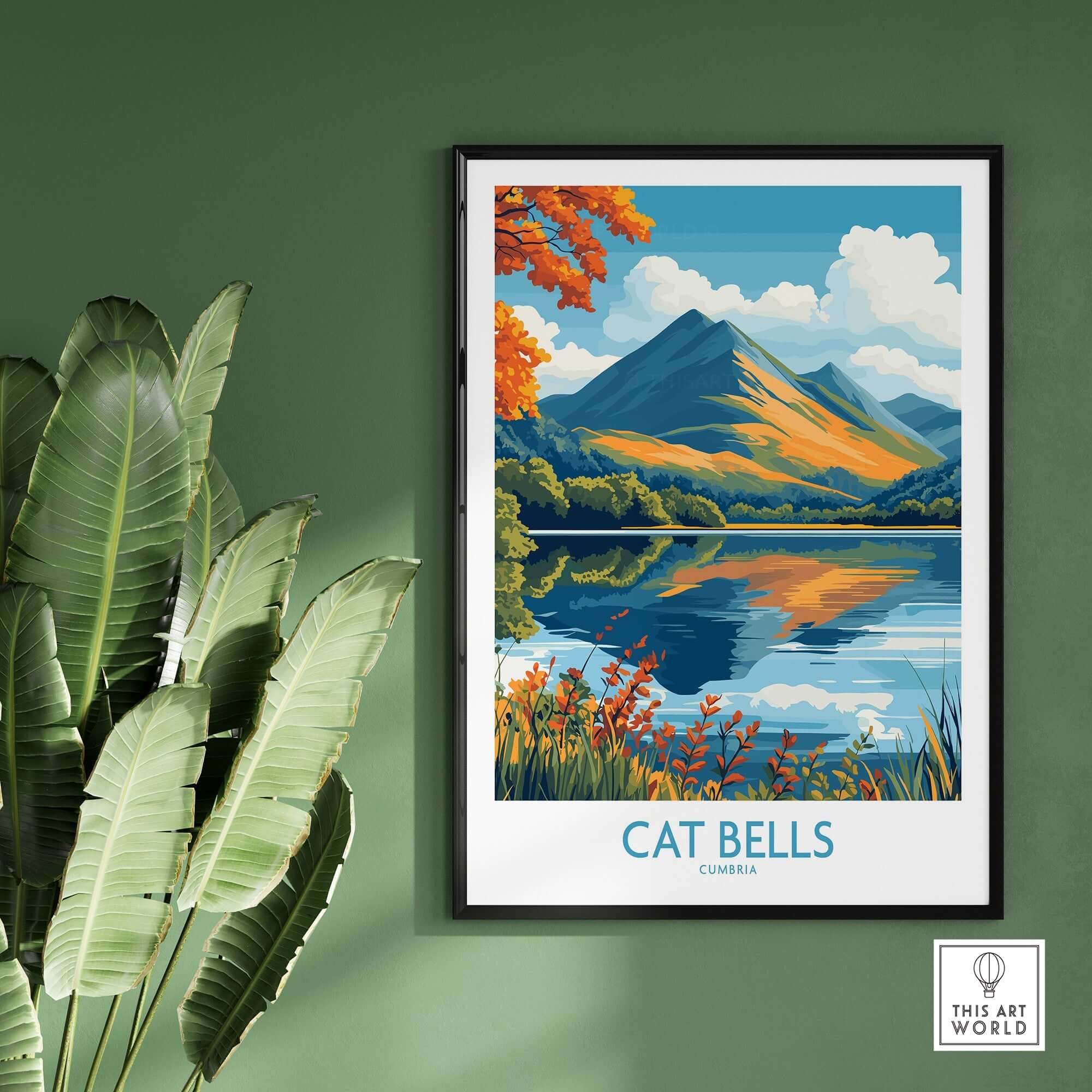 Cat Bells Travel Poster - Lake District showcasing stunning Cumbria landscapes with vibrant autumn colors.