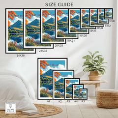 Cat Bells Travel Print - Lake District size guide showcasing various frame dimensions and designs.