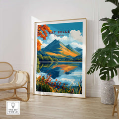 Cat Bells Travel Print - Lake District showcasing vibrant colors and detailed landscape of Lake District in a stylish home setting.