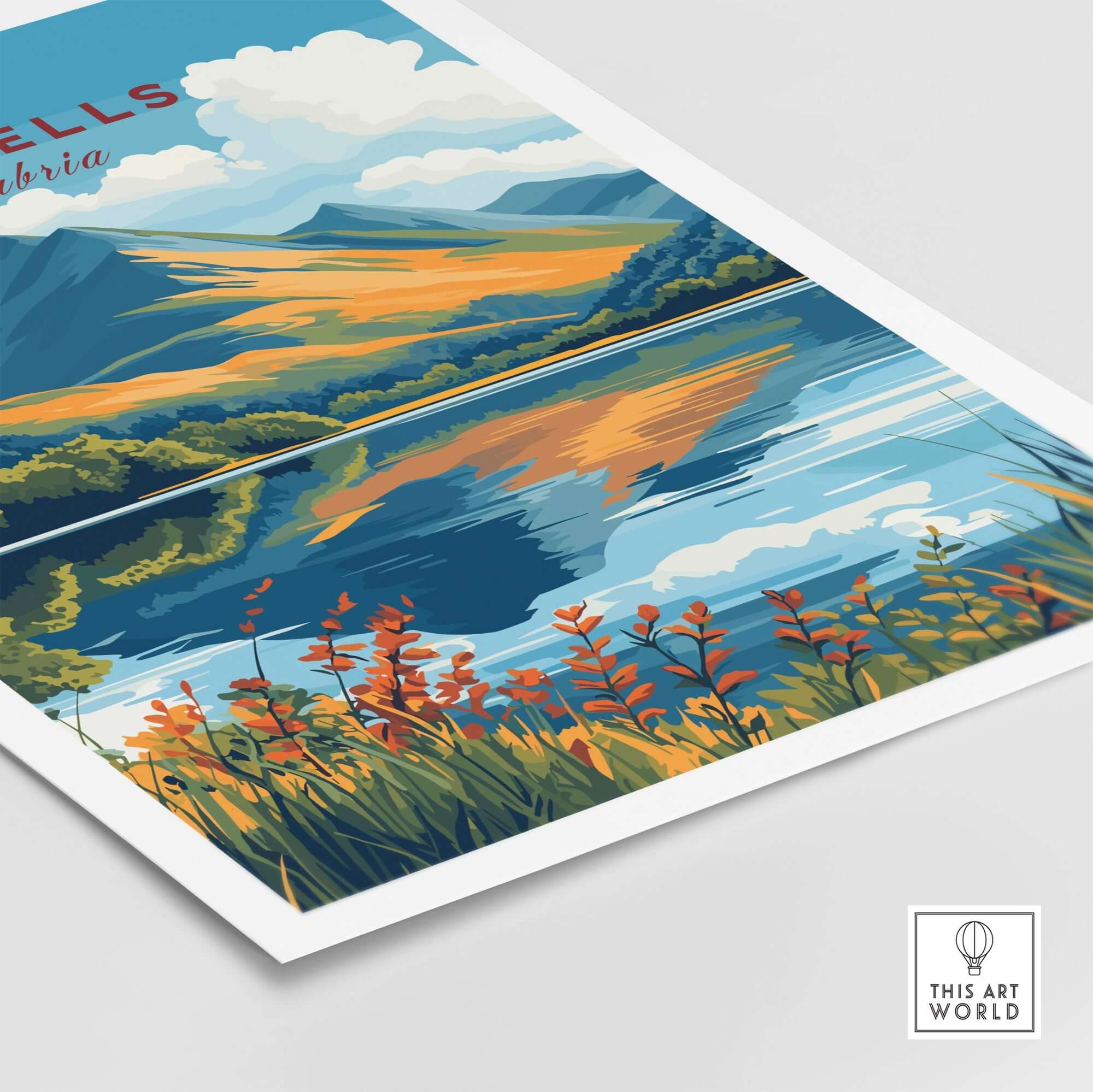 Cat Bells Travel Print - Lake District vibrant landscape art capturing the beauty of Lake District in Cumbria.