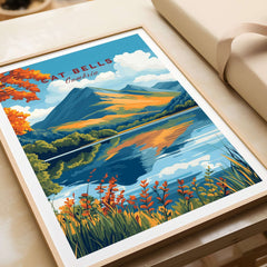Cat Bells Travel Print - Lake District showcasing vibrant colors of the landscape and lake in a framed print.