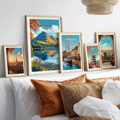 Cat Bells Travel Print - Lake District showcased in a stylish home decor setting with other travel prints.