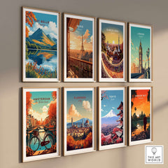 Cat Bells Travel Print - Lake District and other travel posters in a vibrant wall display.