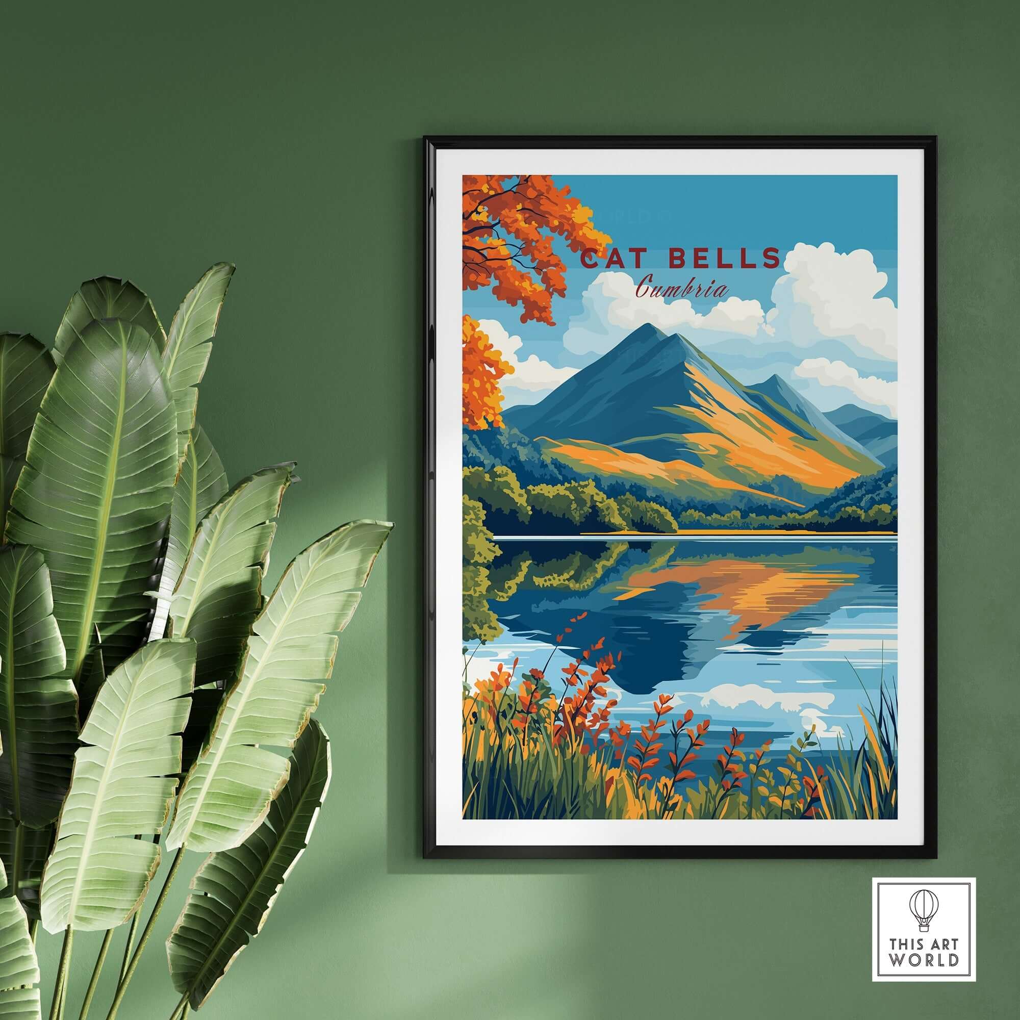 Cat Bells Travel Print - Lake District framed artwork showcasing vibrant Lake District landscape.