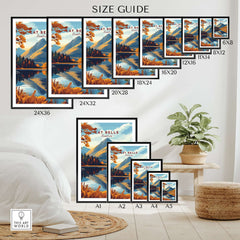 Cat Bells Wall Art - Lake District size guide featuring various frame sizes with a beautiful Lake District scene.