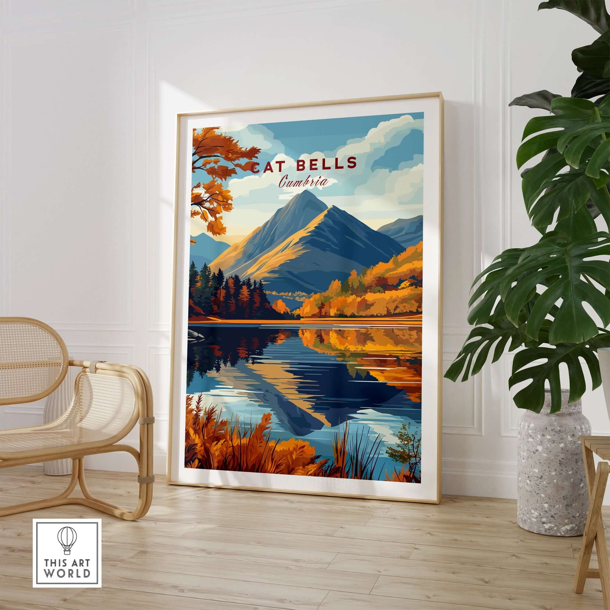 Cat Bells Wall Art - Lake District - Stunning landscape of Cat Bells reflected in water, vibrant autumn colors.
