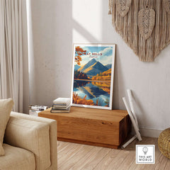 Cat Bells Wall Art - Lake District displayed in a cozy living room with rustic decor.