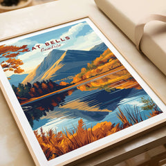 Cat Bells Wall Art - Lake District featuring stunning autumn scenery of Cumbria with mountains and reflections in water.