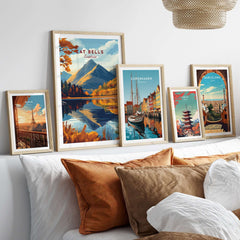 Cat Bells Wall Art - Lake District featuring multiple framed landscape posters on a stylish wall.