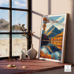 Cat Bells Wall Art - Lake District displayed in a cozy room with a scenic view, capturing Cumbria's natural beauty.
