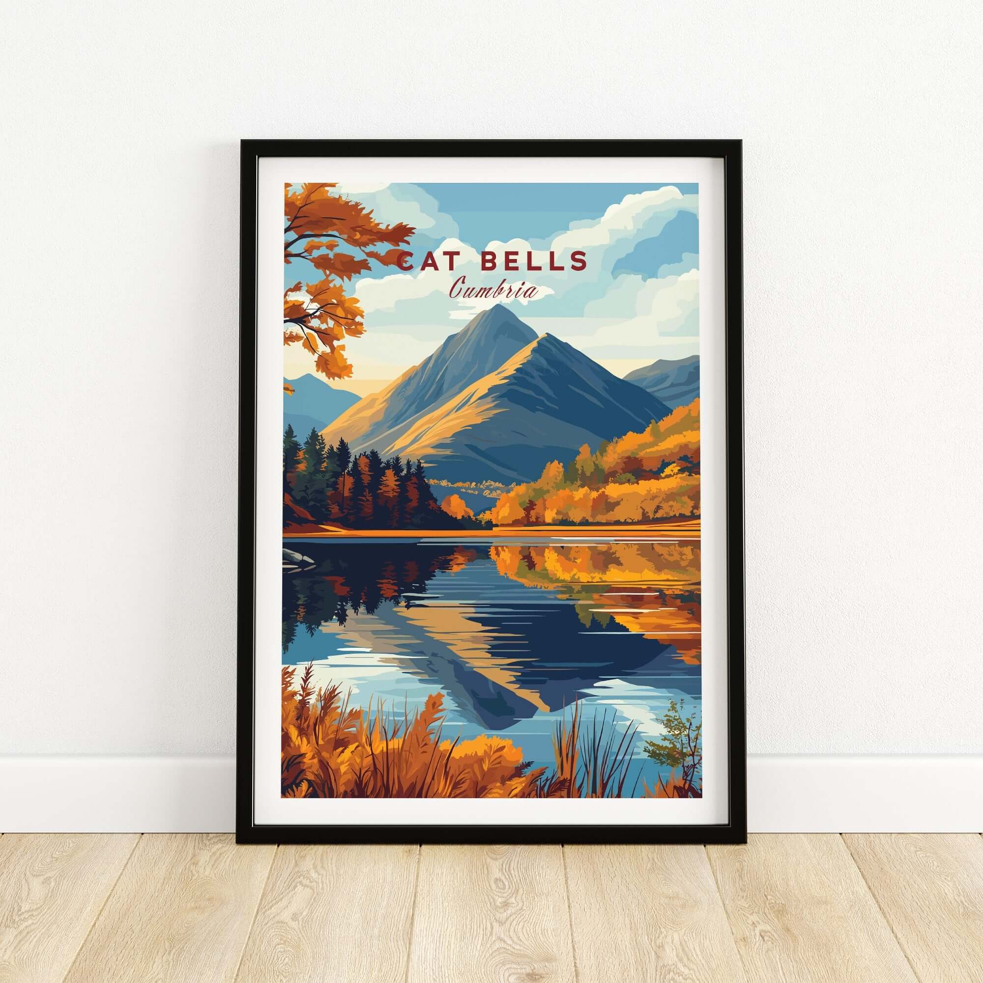 Cat Bells Wall Art - Lake District showcasing beautiful Cumbria landscape with mountains and reflective lake.