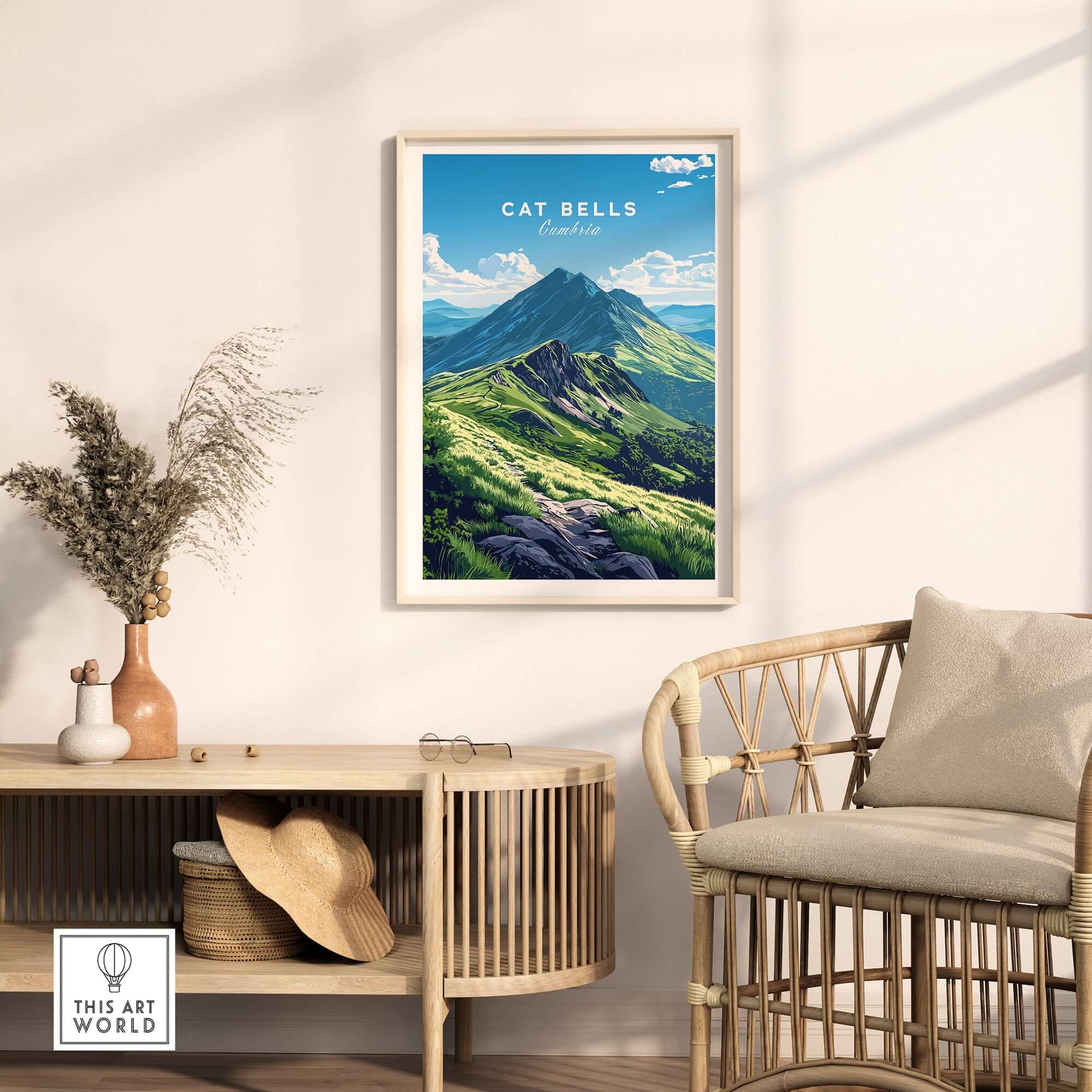 Cat Bells Wall Art Poster - Lake District displayed in a stylish home setting with natural light.