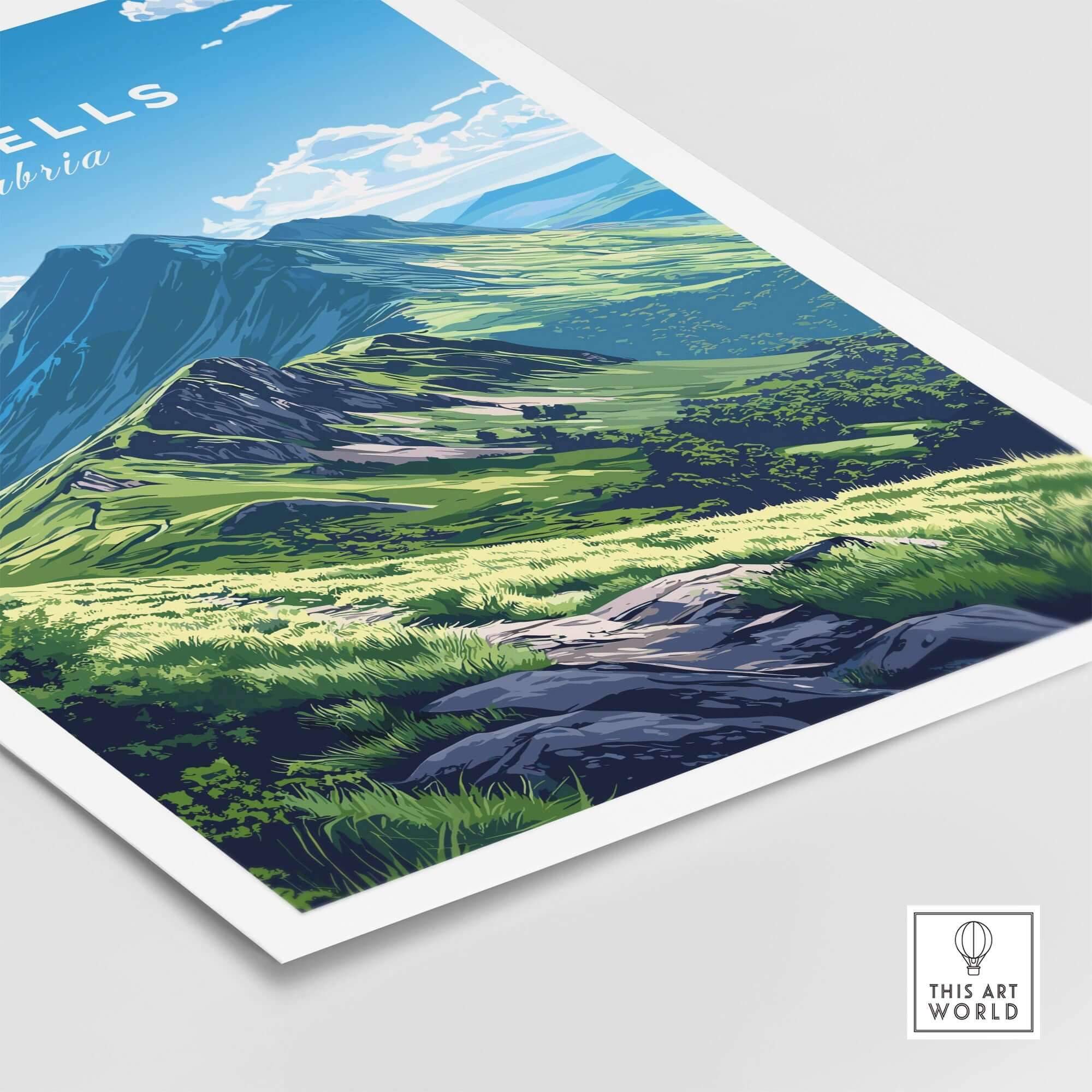 Cat Bells Wall Art Poster - Lake District showcasing the serene landscape of Cat Bells mountain and lush green hills.