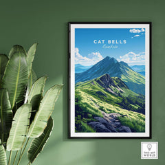 Cat Bells Wall Art Poster - Lake District showcasing a beautiful mountain landscape in vibrant colors.