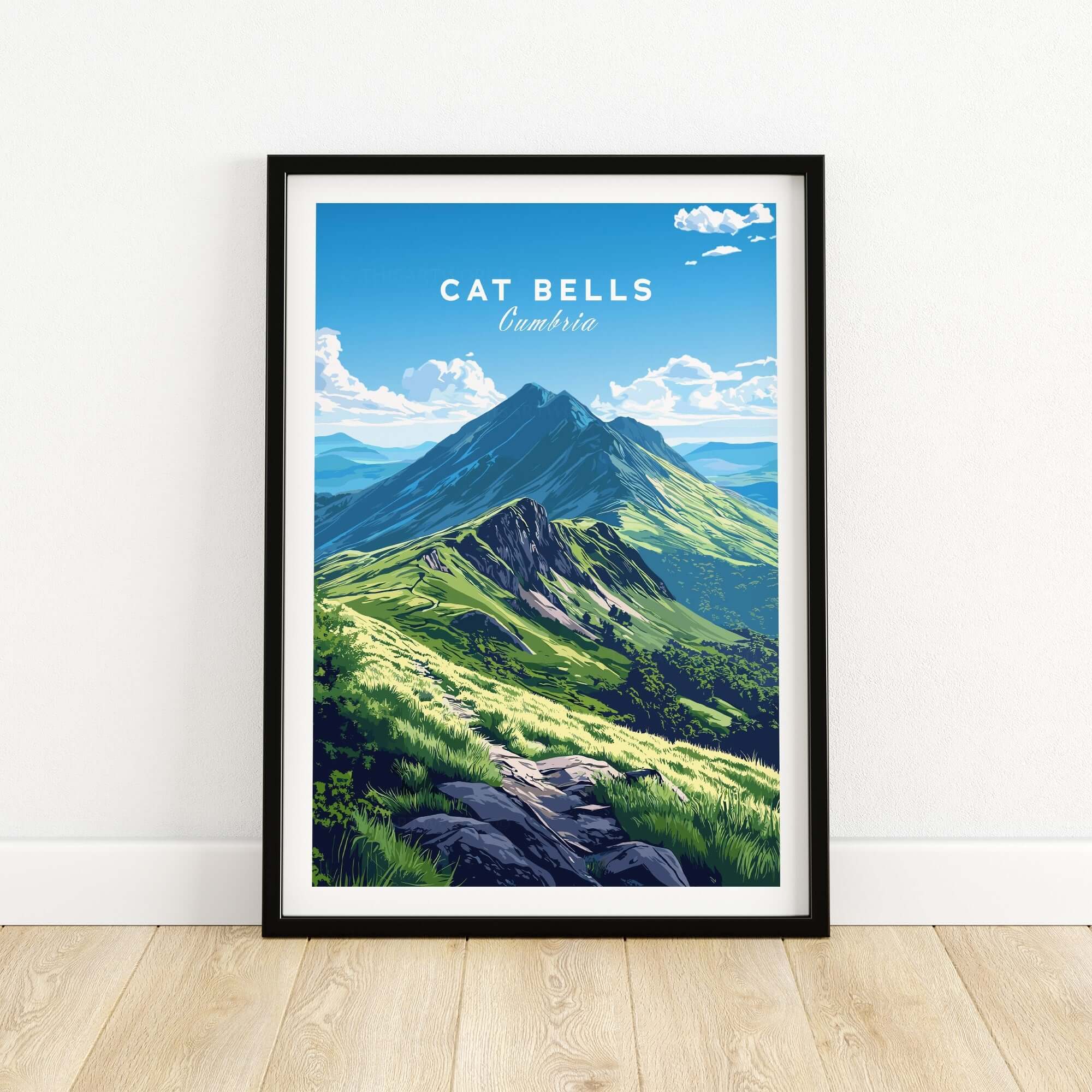 Cat Bells Wall Art Poster - Lake District featuring a scenic view of Cat Bells mountain in Cumbria.