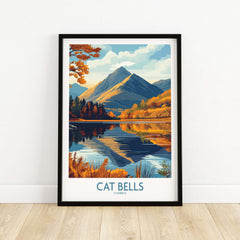 Cat Bells Wall Art Print - Lake District featuring vibrant autumn landscape and serene lake reflections.