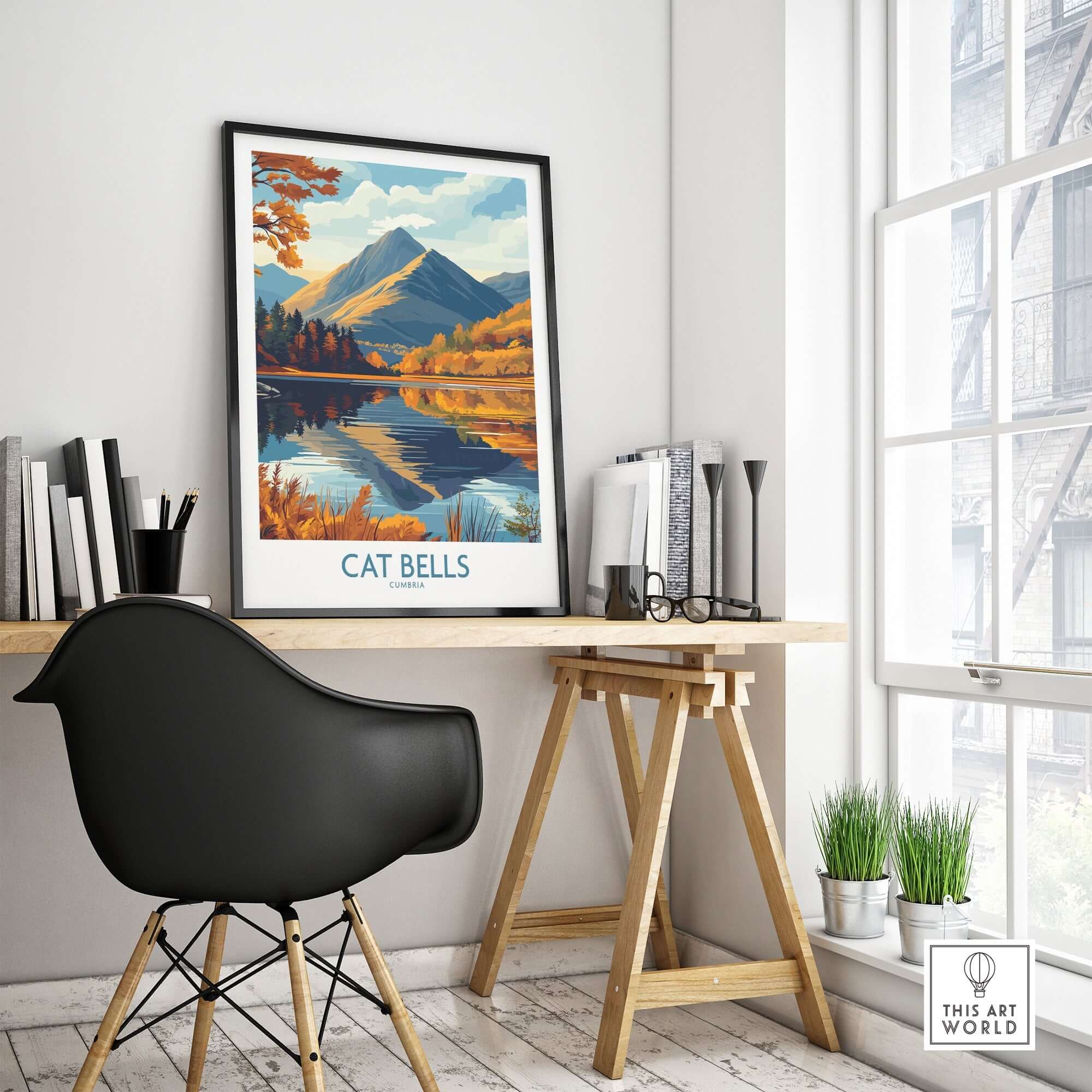 Cat Bells Wall Art Print - Lake District displayed in a modern workspace with natural light.