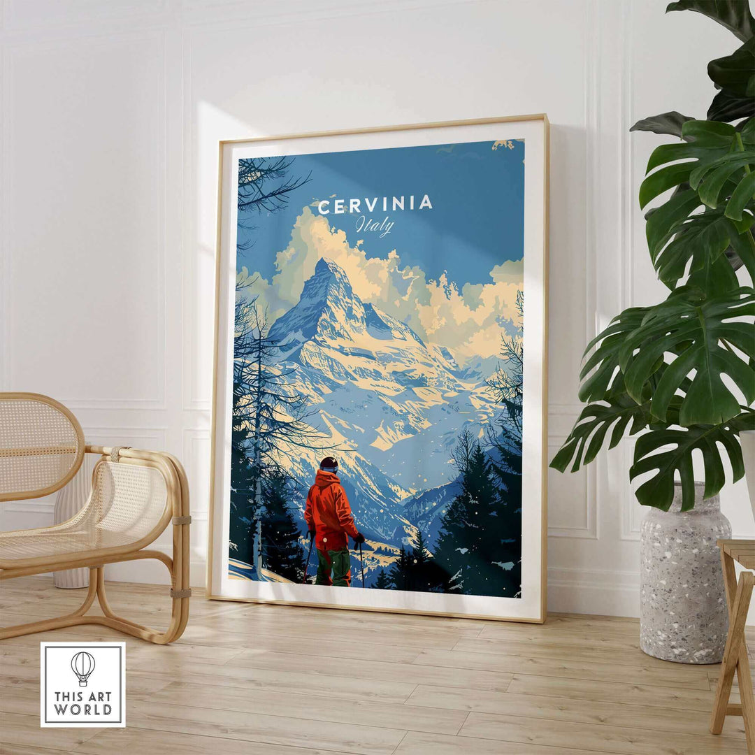 Cervinia ski print featuring a vibrant mountain scene in Italy, perfect for home decor and ski enthusiasts.