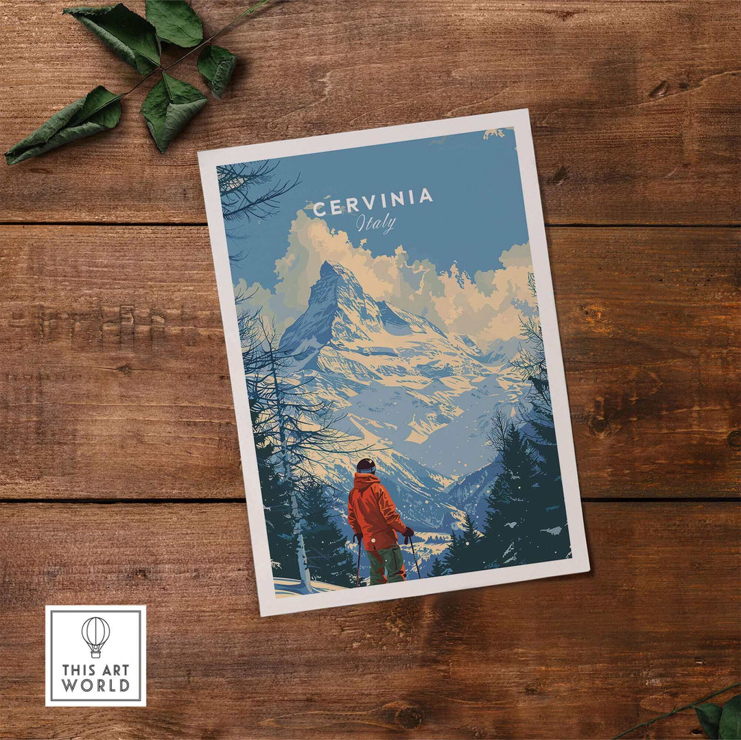 Cervinia ski print featuring a scenic view of Italian Alps, perfect for ski lovers and home decor enthusiasts.