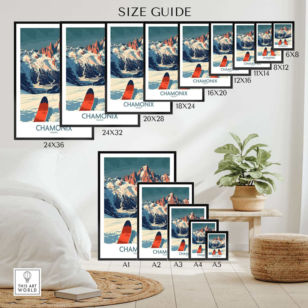 Chamonix Wall Art Poster Size Guide with Stunning Ski-Inspired Design for Home Decor