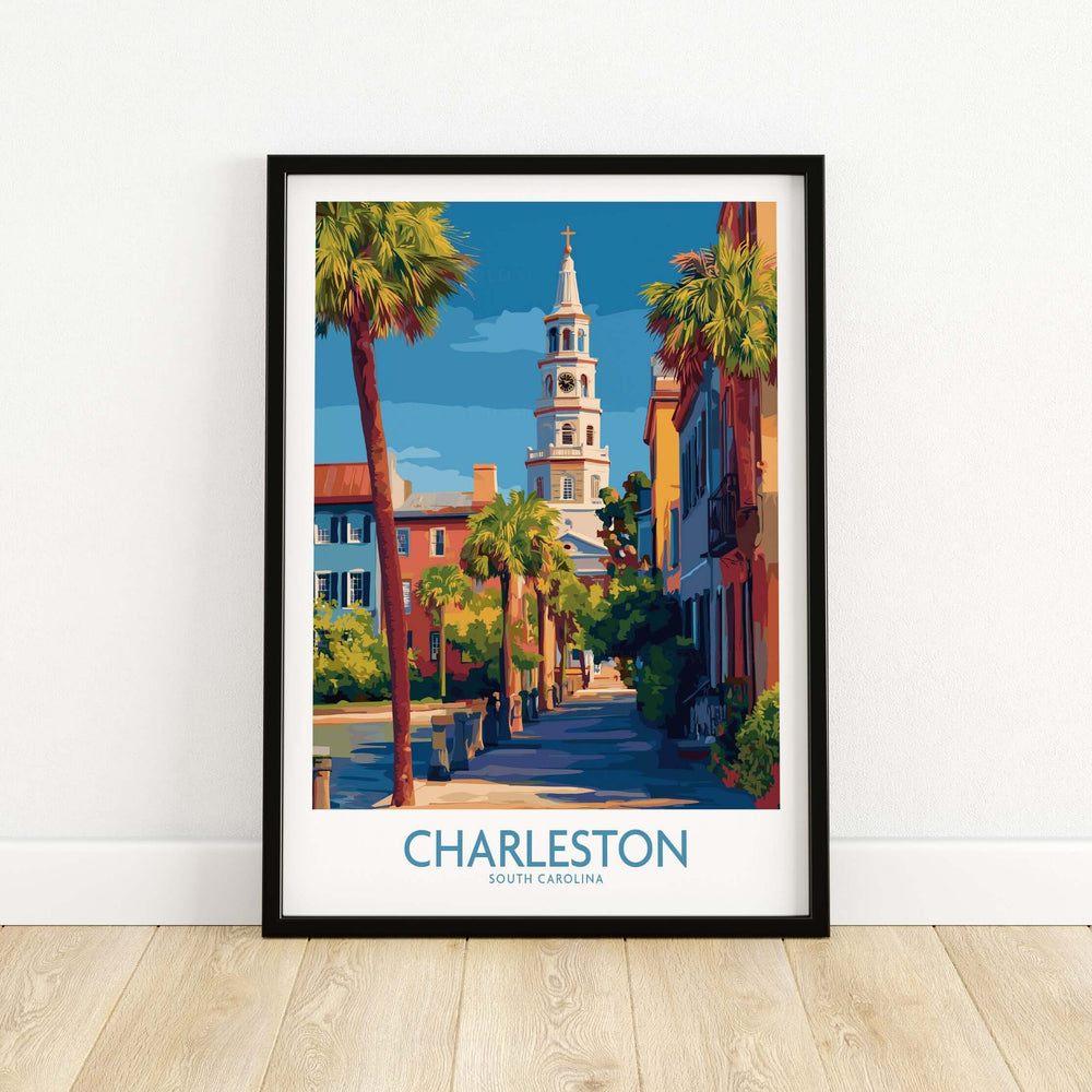 Charleston SC Art Print | Classic Southern City Poster showcasing charming streets and historic architecture.