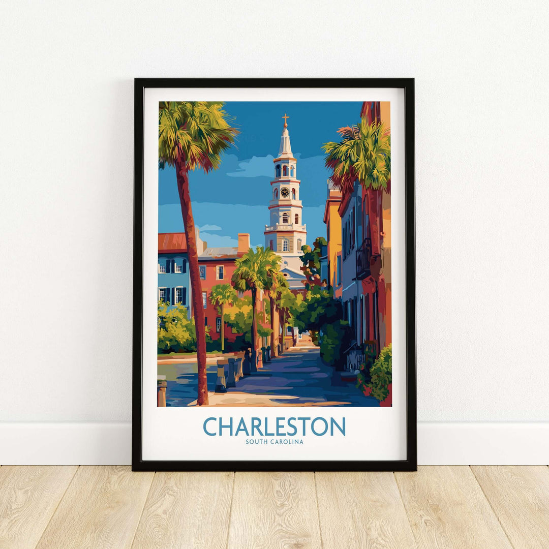 Charleston SC Art Print | Classic Southern City Poster showcasing charming streets and historic architecture.
