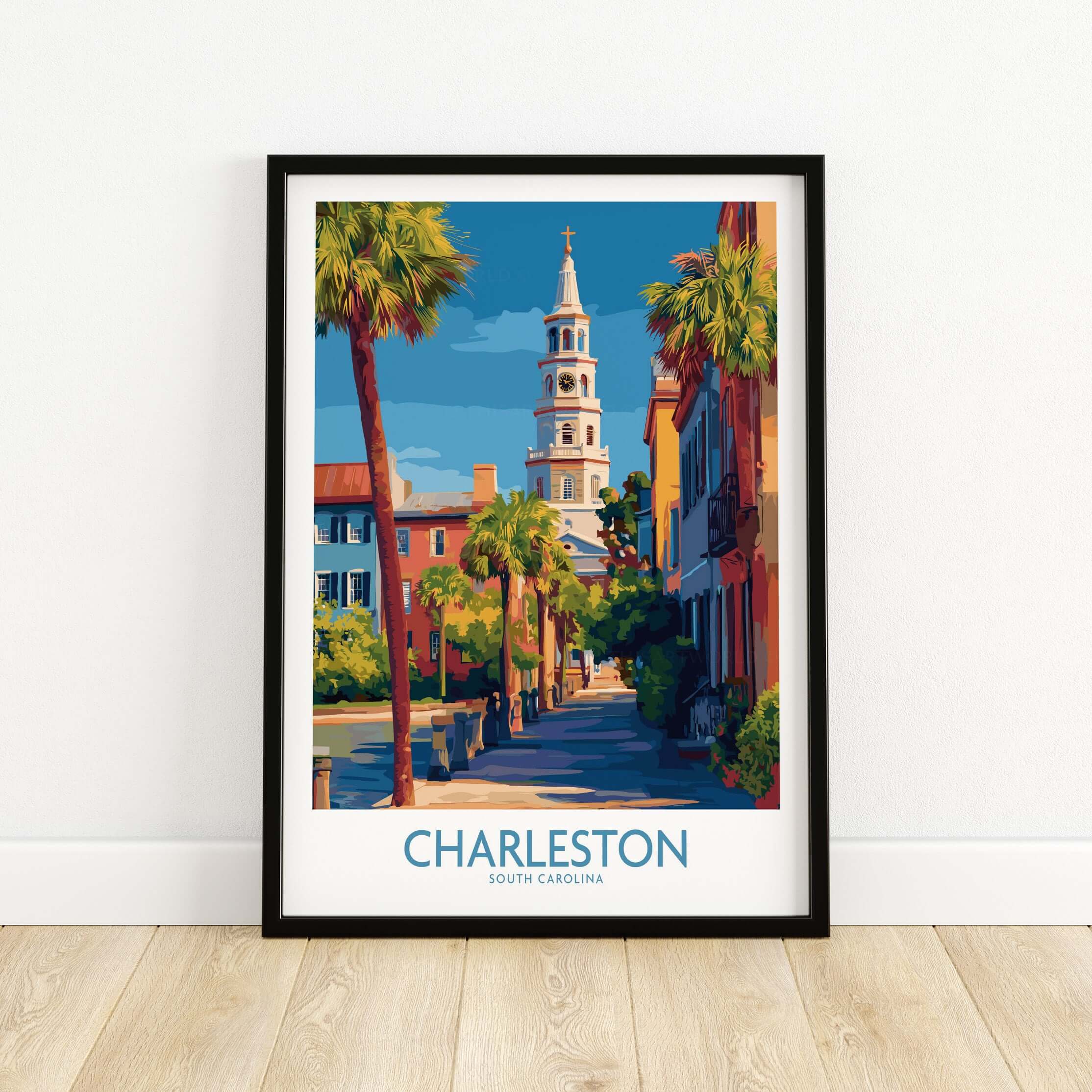 Charleston SC Art Print | Classic Southern City Poster showcasing historic architecture and charming streets.