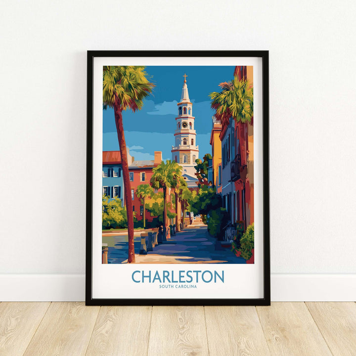 Charleston SC Art Print | Classic Southern City Poster showcasing charming streets and historic architecture.