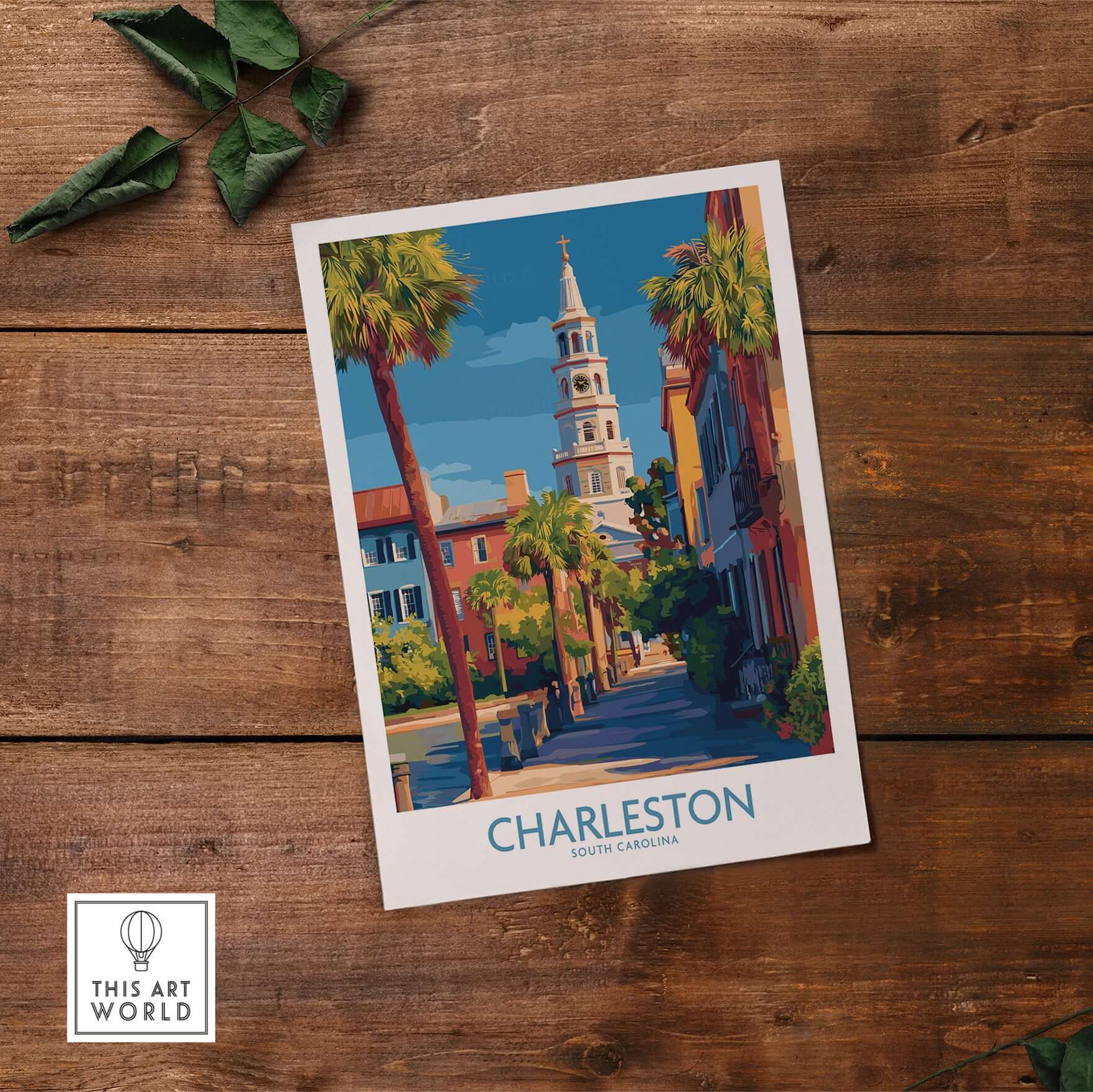 Charleston SC Art Print | Classic Southern City Poster featuring vibrant street scene and historic architecture.