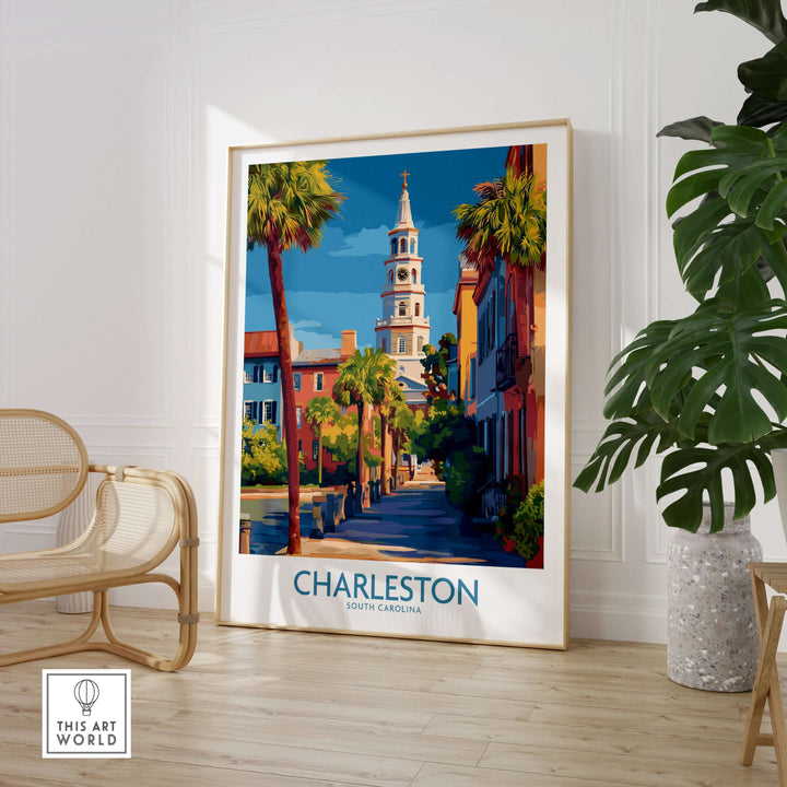 Charleston SC Art Print | Classic Southern City Poster highlighting historic architecture and charming streets.